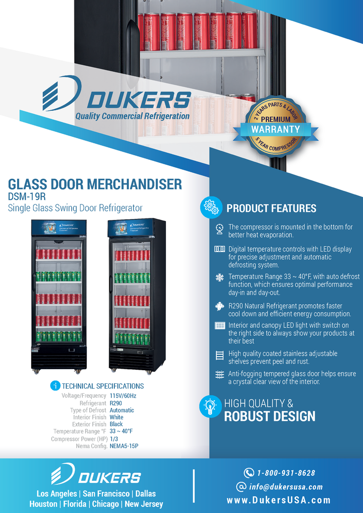 Dukers DSM-19R Commercial Single Glass Swing Door Merchandiser Refrigerator