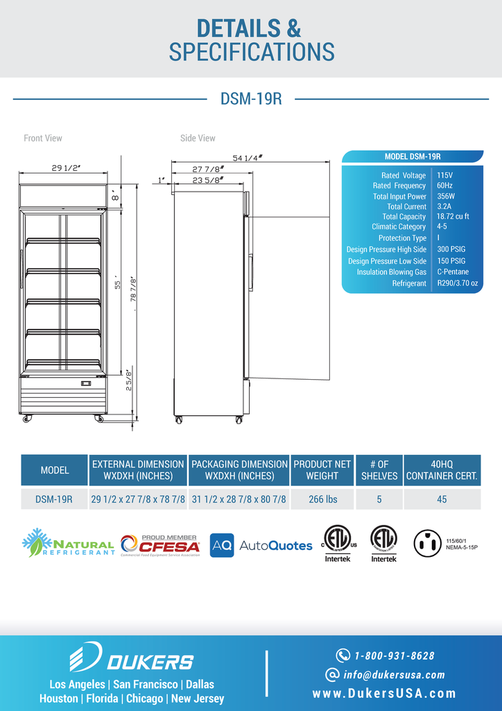 Dukers DSM-19R Commercial Single Glass Swing Door Merchandiser Refrigerator